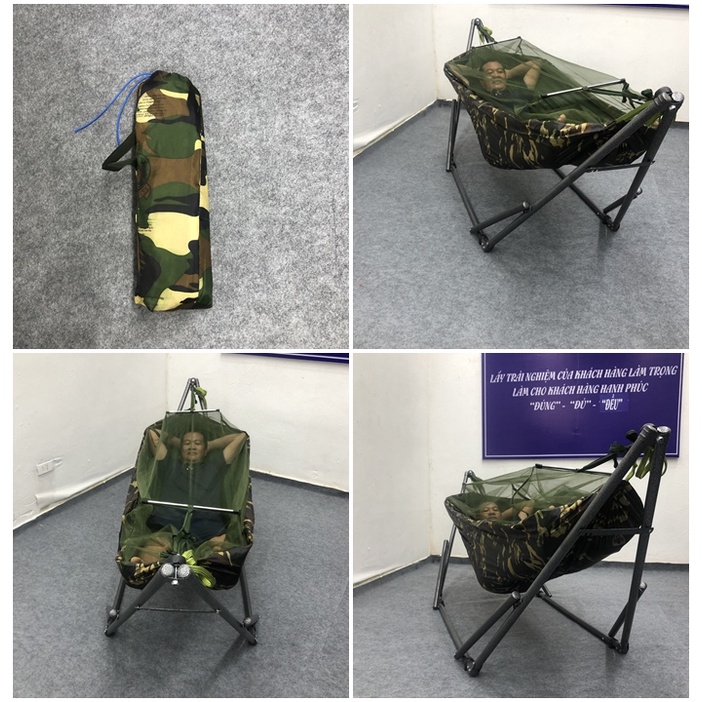 Võng dù rằn ri có màn chưa lót bông gòn+3m dây dù