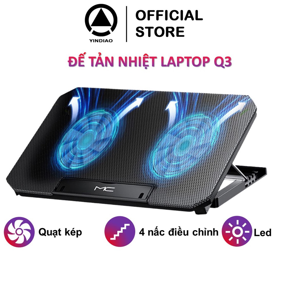 Đế tản nhiệt laptop YINDIAO Q100 Gaming 2 quạt lớn làm mát nhanh 4 mức điều chỉnh độ cao tốc độ gió chống ồn