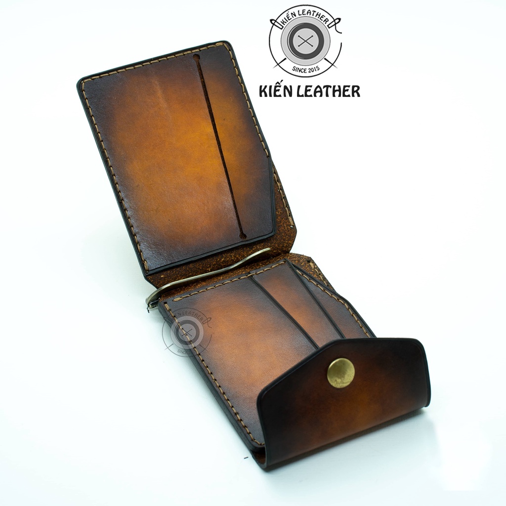 Ví Kẹp Tiền siêu nhỏ gọn,KIẾN LEATHER, Chất da bò đánh Patina