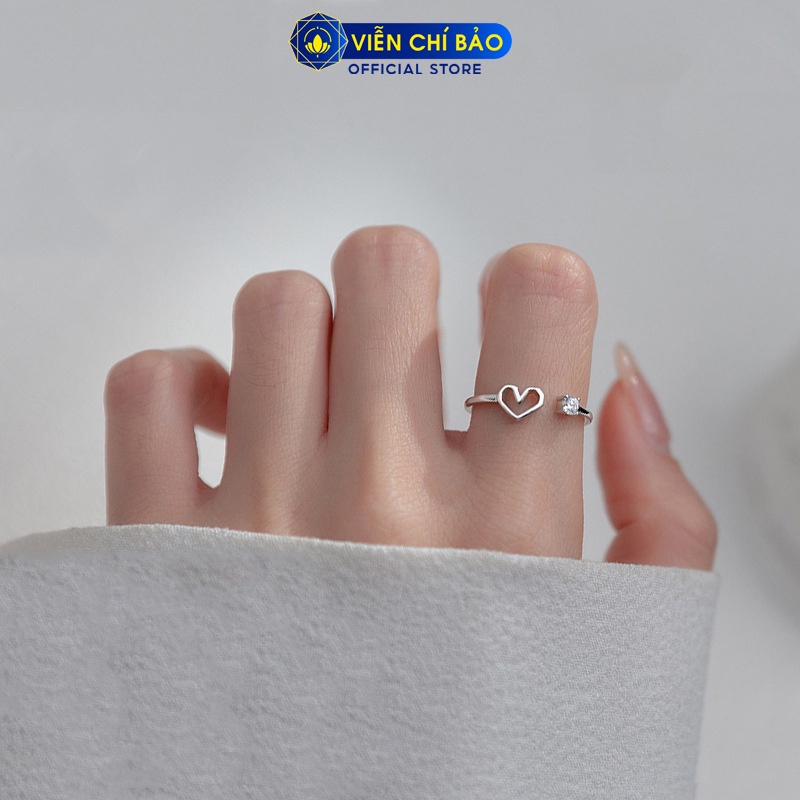 Nhẫn bạc nữ trái tim đá trắng hở chất liệu bạc 925 thời trang phụ kiện trang sức nữ Viễn Chí Bảo N400187
