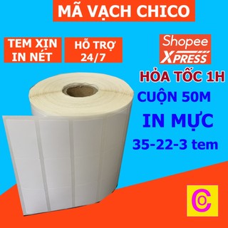 Tem nhãn giấy in mã vạch 03 tem 35x22mm, 50m decal in mã vạch 105mmx22mm decal in mã vạch 35x22x3 tem