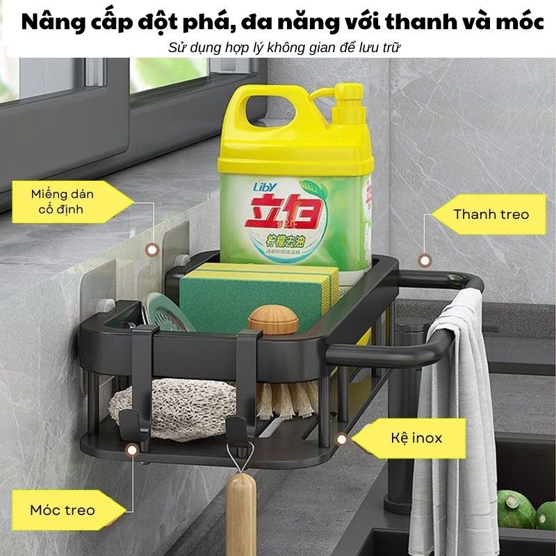 Kệ Nhà Bếp Kệ Để Đồ Đa Năng Giá Treo Đồ Nhà Tắm Thép Không Gỉ Kèm Miếng Dán Tường HIGO
