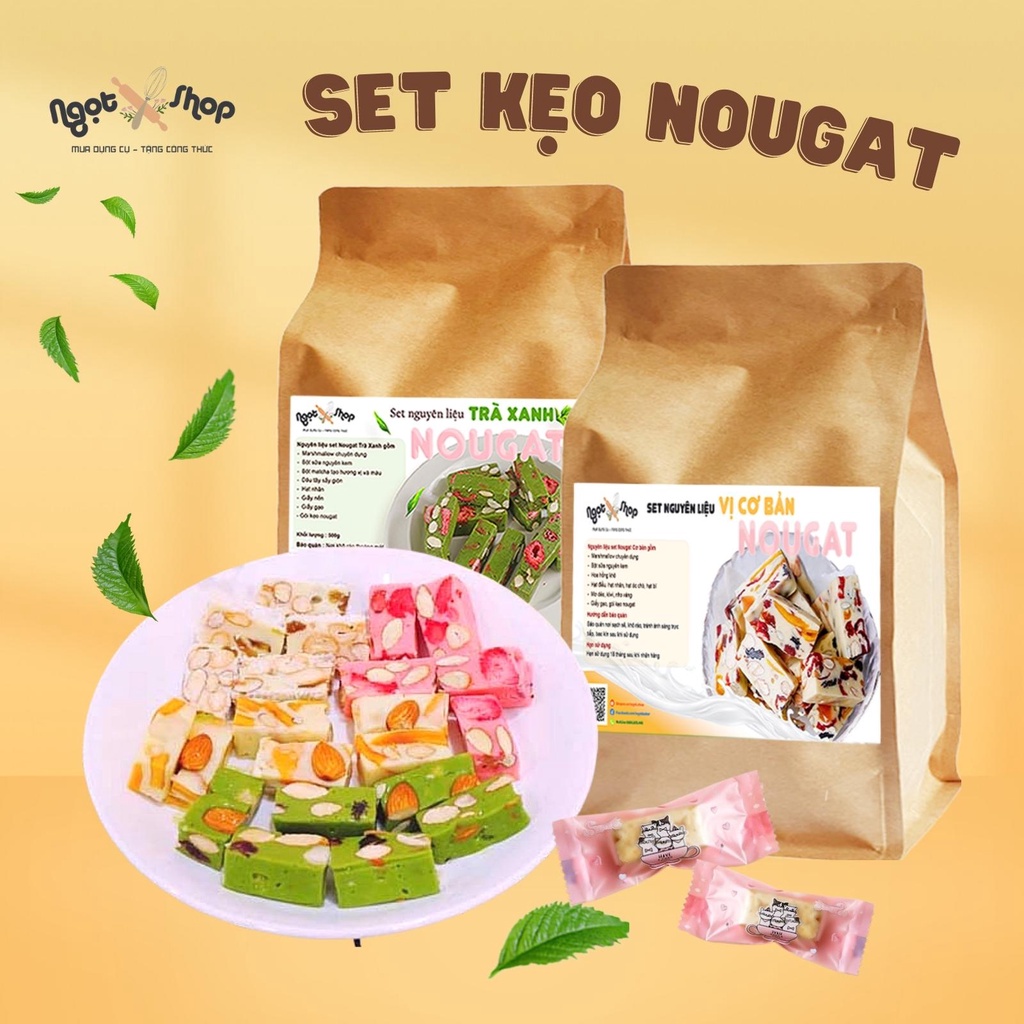 Set nguyên liệu Nougat, làm kẹo hạnh phúc có tặng kèm túi đựng kẹo, giấy gói (có hướng dẫn chi tiết)