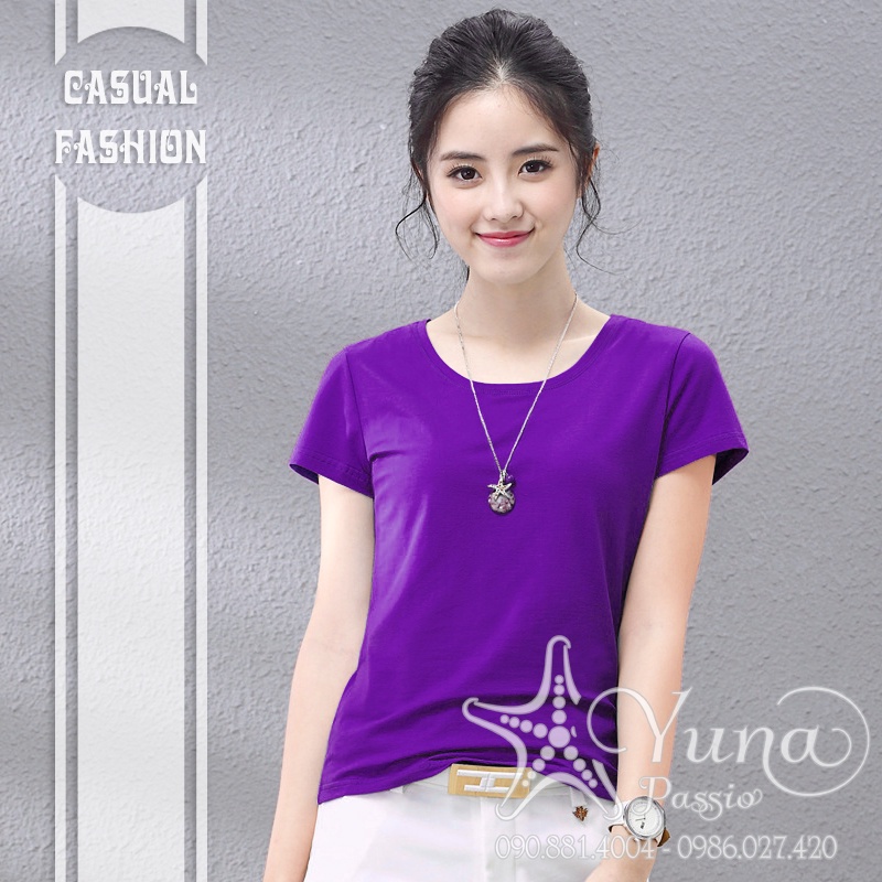 Áo Thun Trơn Cổ Tròn Màu Tím Đậm Vải Thái Xịn Đẹp , Áo Thun Nữ Cotton Mịn Mát Shop YUNA