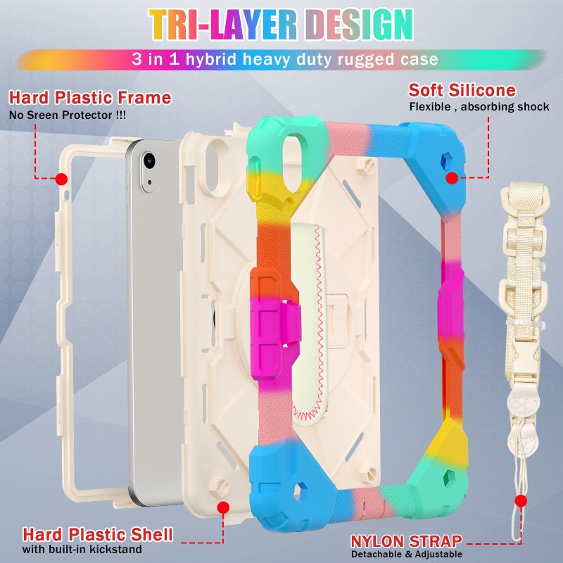 Ốp Máy Tính Bảng Có Dây Đeo Vai / Tay Cầm Xoay Chống Sốc Cho iPad 10th Gen 10.9 2022 9th 8th 7th 6th 5th Gen / Air 5 Air 4 / Pro 11 2022 2021 2020 2018 / Mini 6