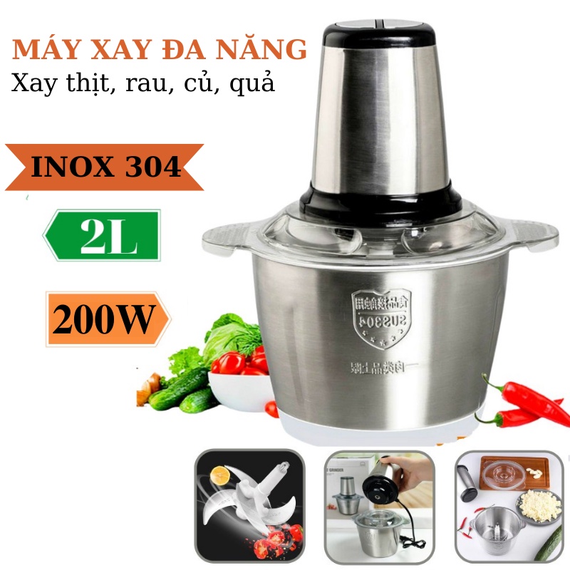 Máy Xay Thịt, Máy Xay Rau Củ Quả Đa Năng - Máy Xay Công Suất Lớn 200W - Máy Xay Dung Tích Lớn 2L