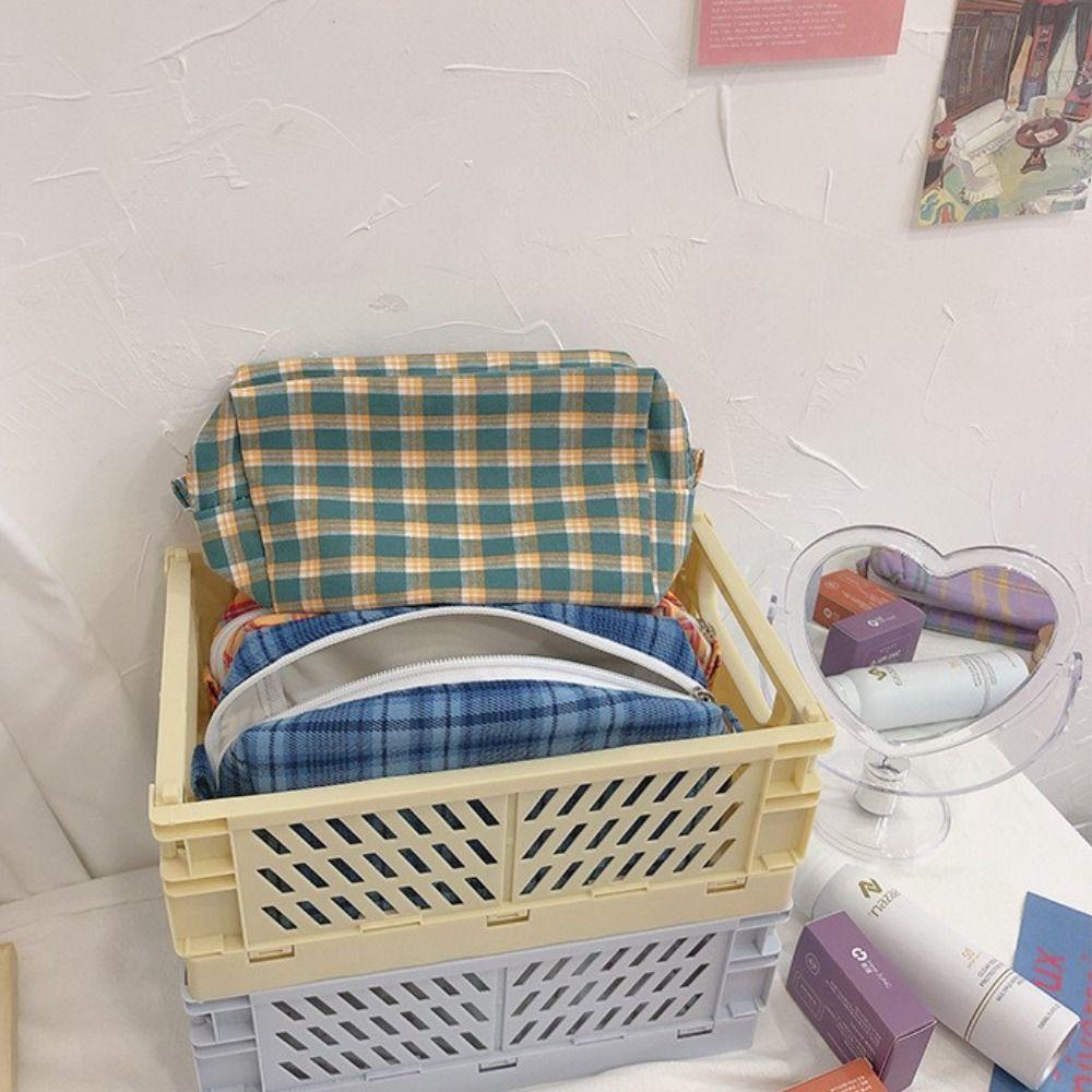 PEWANY Túi Đựng Bút / Mỹ Phẩm Để Bàn Kẻ Sọc Caro Phong Cách Hàn Quốc