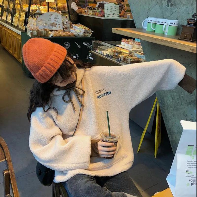 Áo Sweater Lông Cừu Dày Dặn Chui Đầu Dáng Rộng Thời Trang Thu Đông