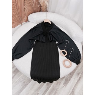 SET ĐẦM ĐEN LEN ĐŨA KÈM KHOÁC BÍ