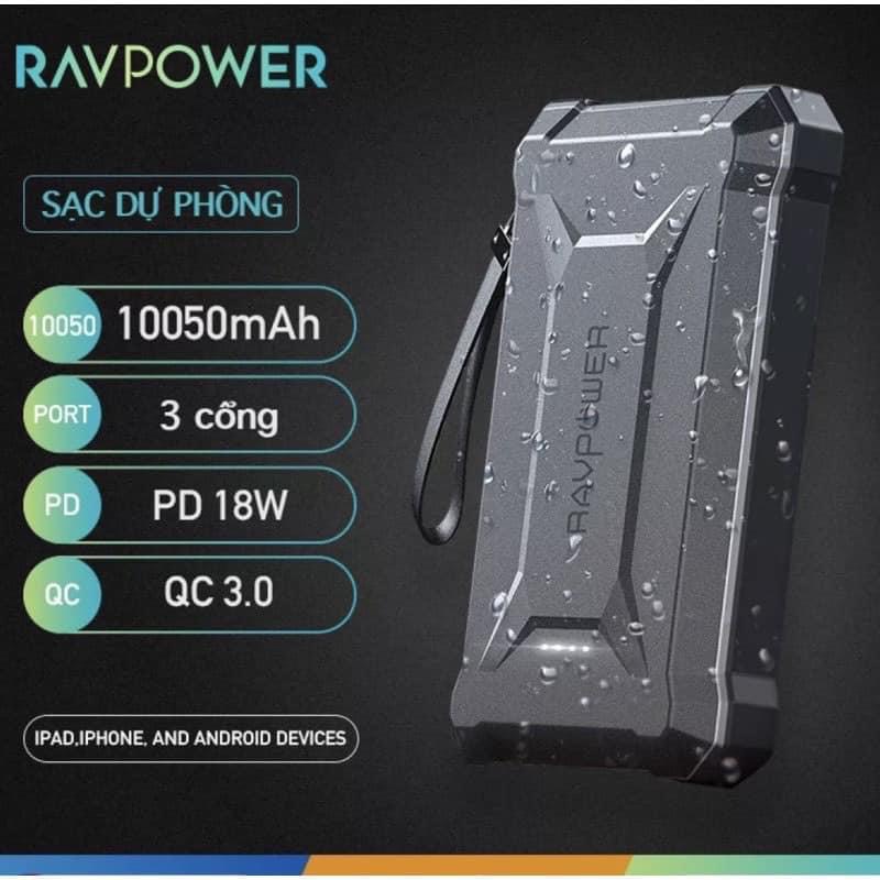Pin Sạc Dự Phòng RAVPower 10050mAh RP-PB096 Chống Nước Tích Hợp Cổng Type-C In/Out Hỗ Trợ Sạc Nhanh PD 18W