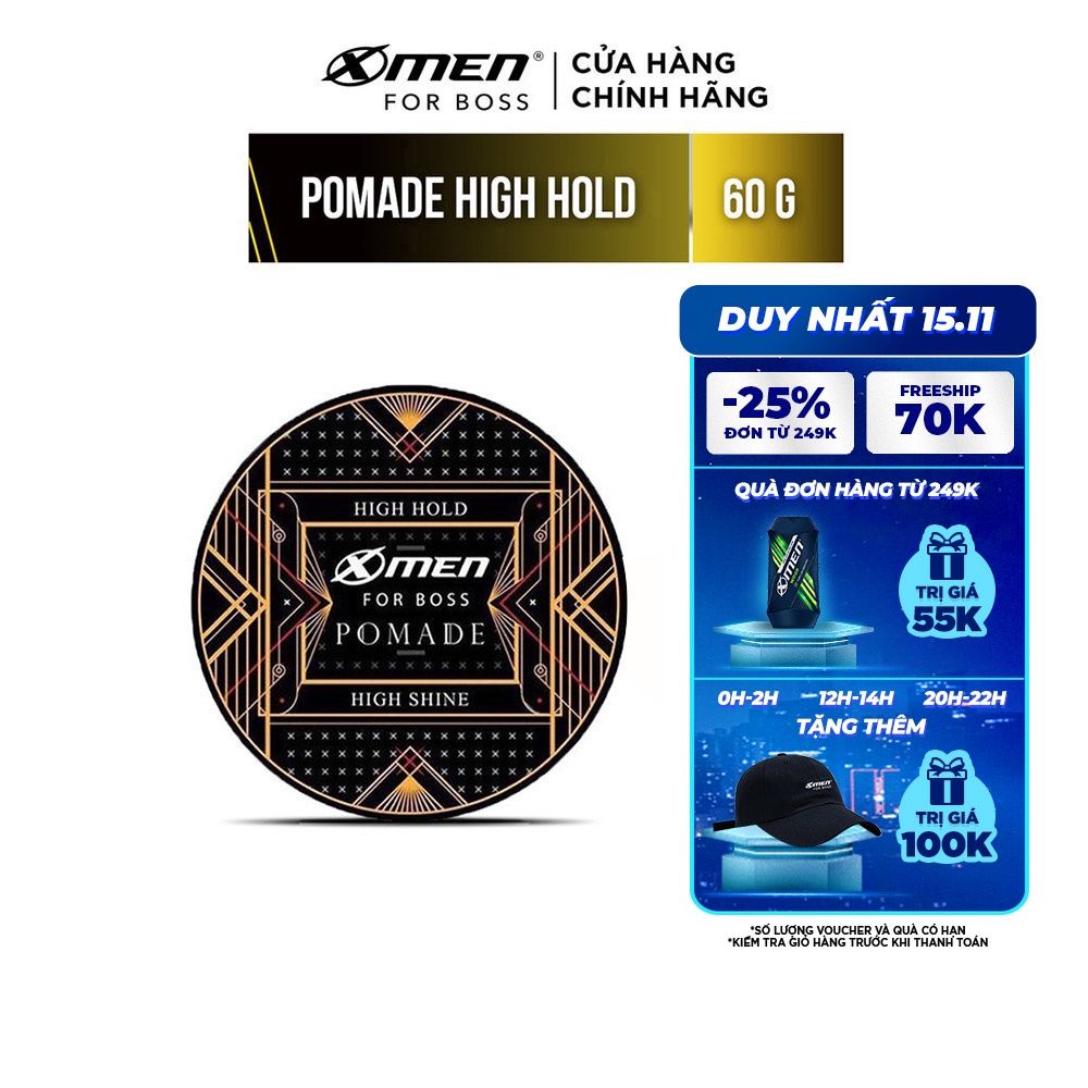 [Mã COSXMEN511 - 60K đơn 400K] Pomade tạo kiểu tóc X-Men For Boss High Hold - Dày bồng lãng tử 60g