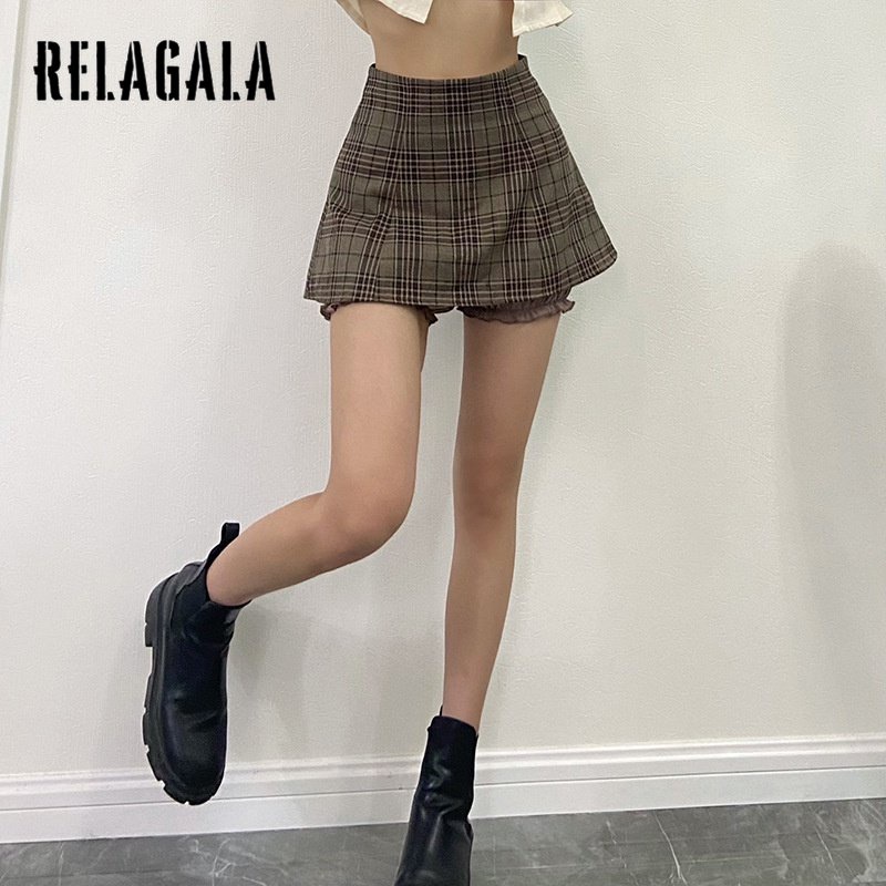 Chân Váy Lưng Cao Màu Trơn Họa Tiết Sọc Caro Thời Trang Đường Phố Cho Nữ