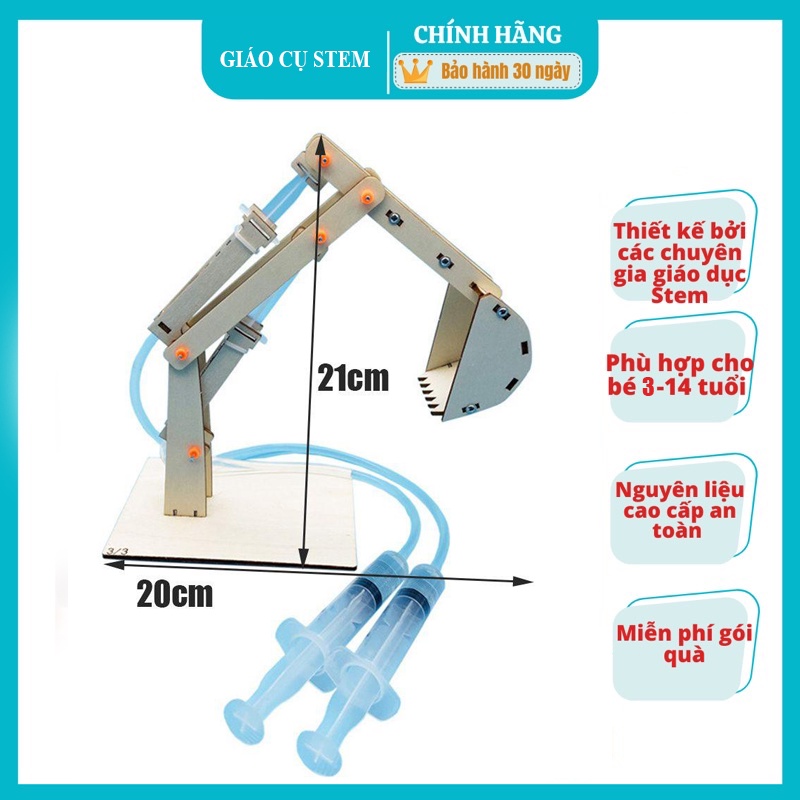 Bộ Lắp Ráp Máy Xúc Thủy Lực Bằng Gỗ Đồ Chơi Khoa Học Tự Làm Hydraulic Shovel Cần Cẩu Thuỷ Lực