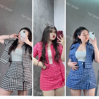SET ÁO HỌA TIẾT ZICZAC PHỐI CHÂN VÁY THẮT NƠ  [ TNT SHOP BIGSIZE 60KG - 90KG ]