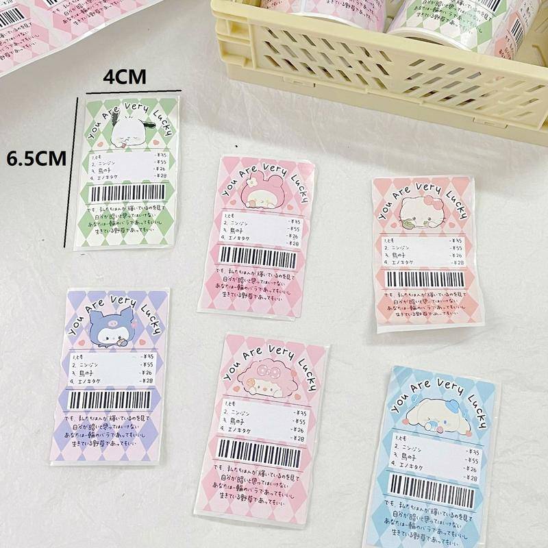 Cuộn 100 Nhãn Dán Trang Trí Hộp Quà Họa Tiết Sanrio mymelody Kuromi Cinnamoroll Pochacco