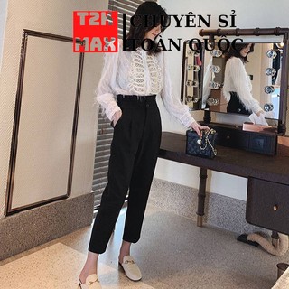 Quần baggy nữ cạp bèo lưng cao, quần baggy công sở nữ cạp cao xếp ly siêu xinh
