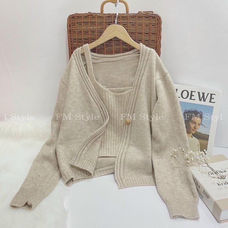 Set áo len hai dây kèm áo khoác hàng quảng châu A274