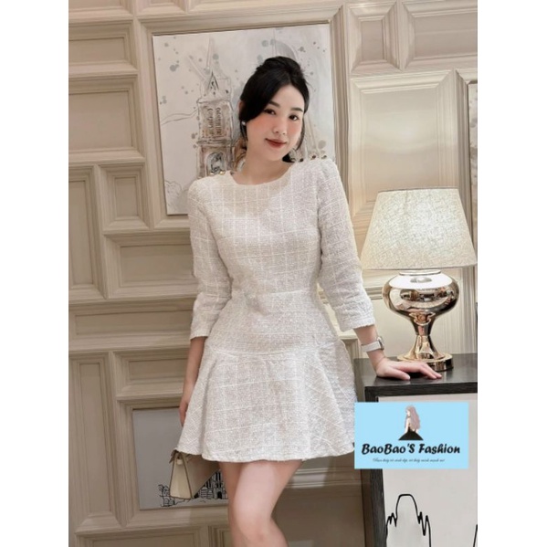 Đầm dạ trắng dài tay may hai lớp
