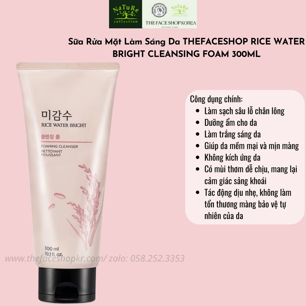 Sữa rửa mặt làm sáng da THEFACESHOP RICE WATER BRIGHT CLEANSING FOAM 300ml