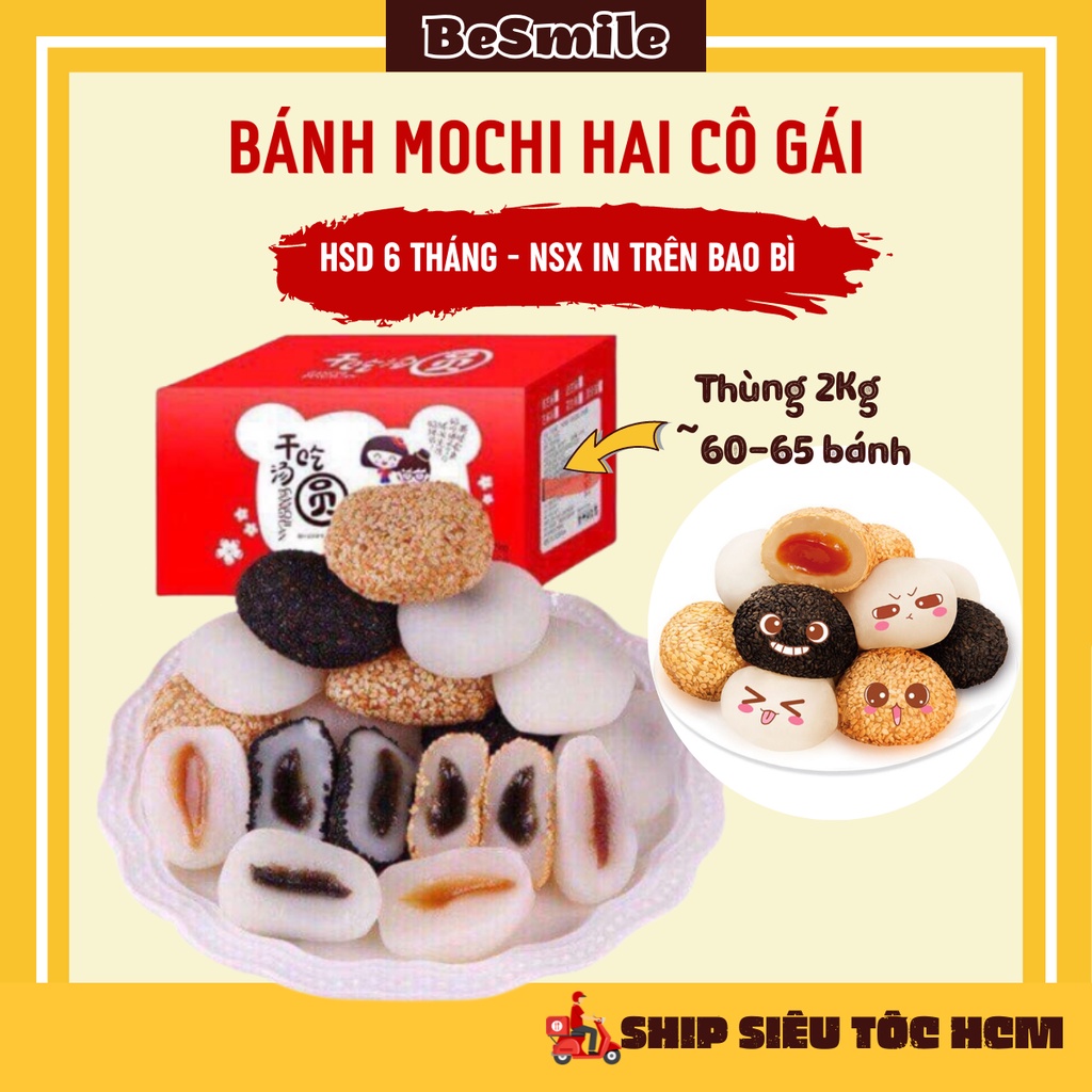Bánh Mochi Đài Loan Hai Cô Gái Nhân Mè Đen, Nhân Mè Trắng, Nhân Đậu Phộng Thung 1Kg BESMILE