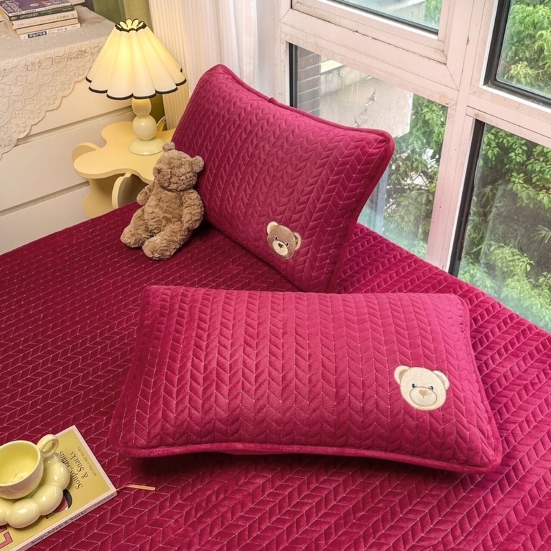 Ga gối nỉ gấu trần xương cá, thảm nỉ trần bông dày dặn mềm mịn bọc đệm cao đến30cm