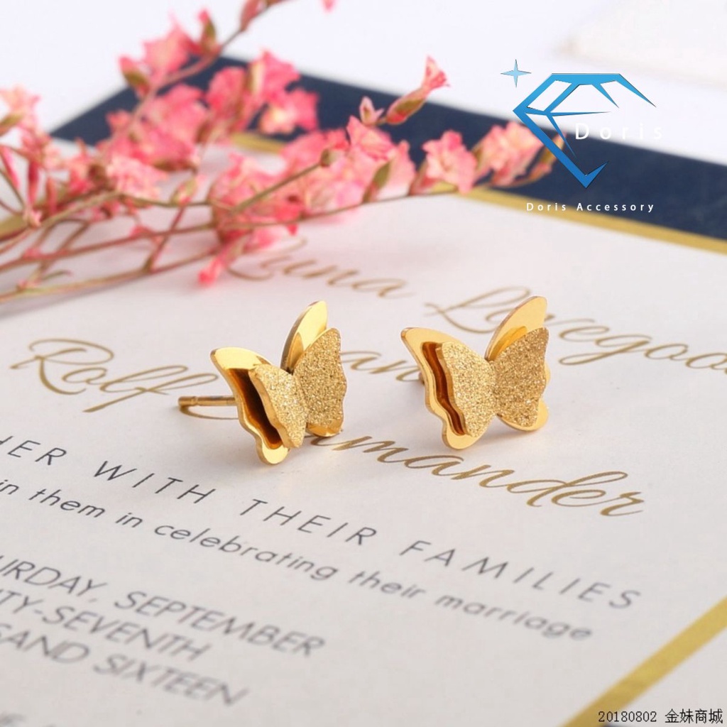 Bông tai nữ Doris titan bướm phun cát Gold / Silver / Rose Gold TT2489 TT4658 TT932