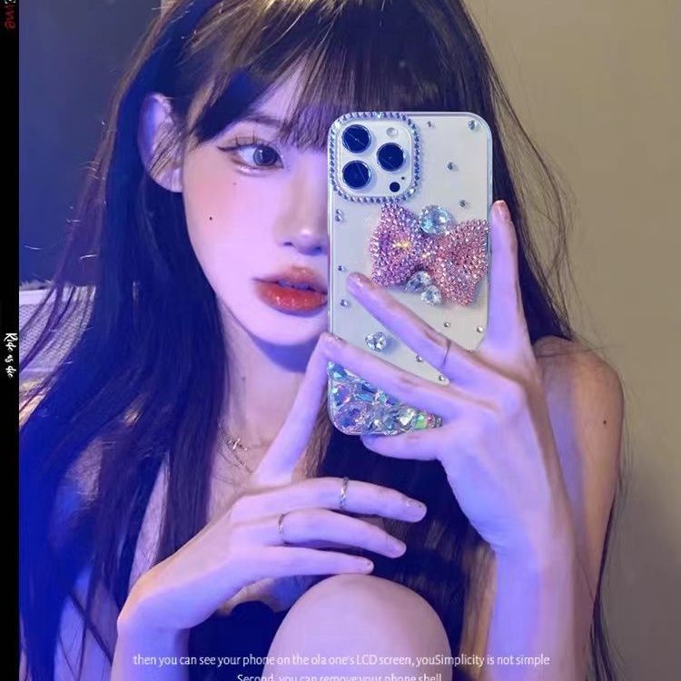 Ốp Điện Thoại Màu Đỏ Đính Đá Hình Nơ Cho iPhone 14  Pro max 13 12 11 XR XS Max 7 8 Plus