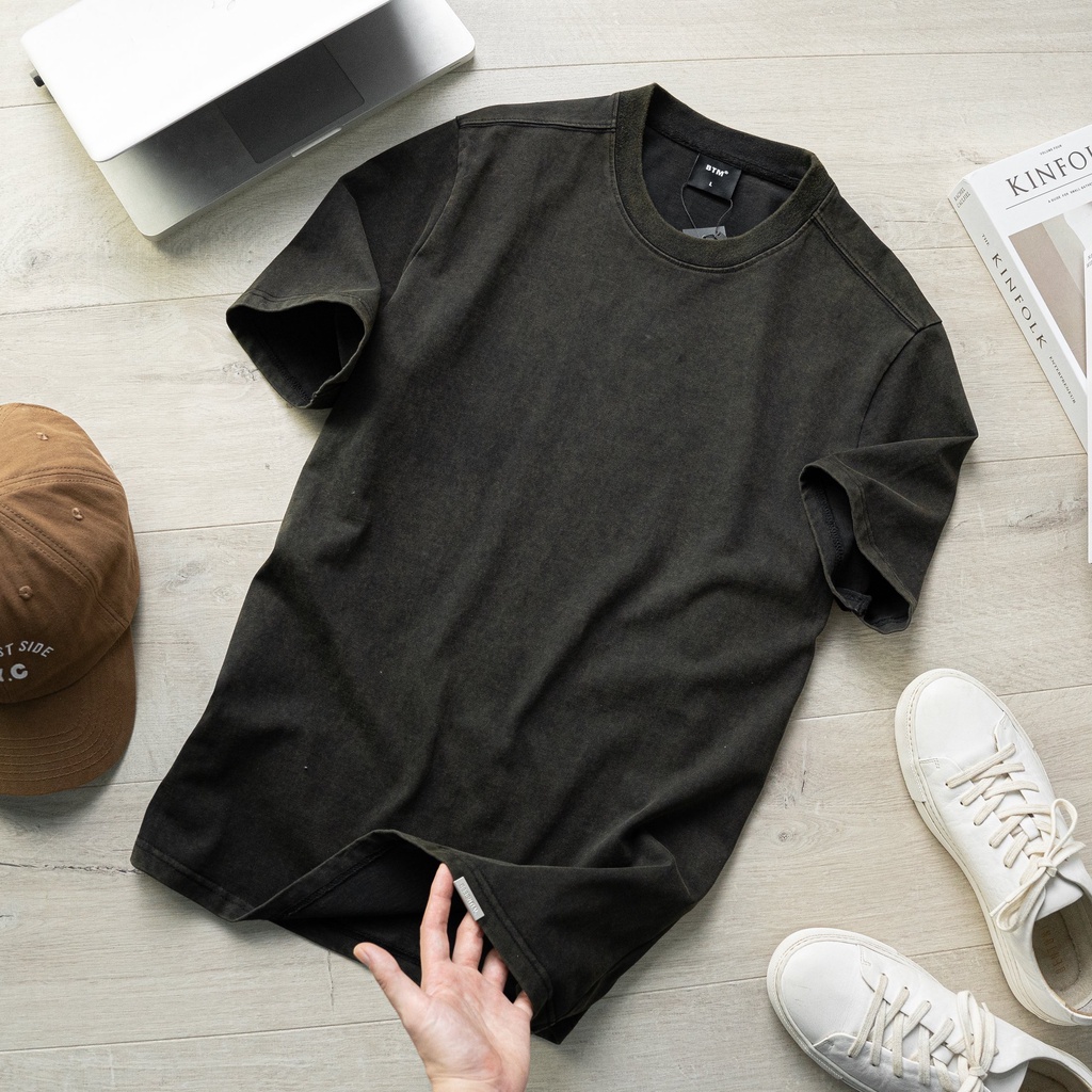 Áo thun thời trang nam, áo phông nam tay lỡ wash màu bụi cá, chất cotton dày mịn 1850