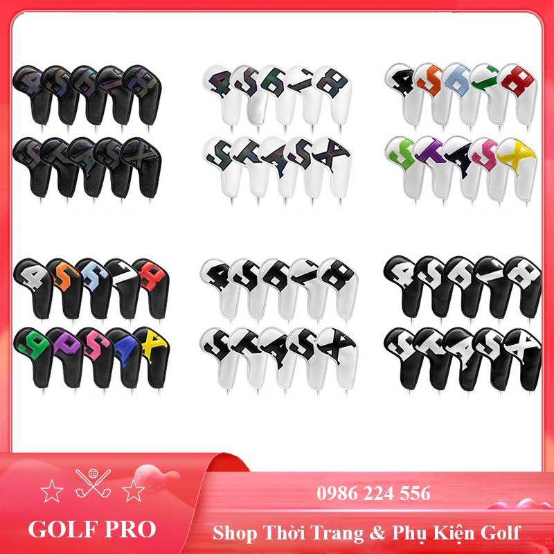 Bọc đầu gậy golf cover gậy sắt bằng da PU bền đẹp chống trầy xước bụi bẩn 10 chiếc BD027