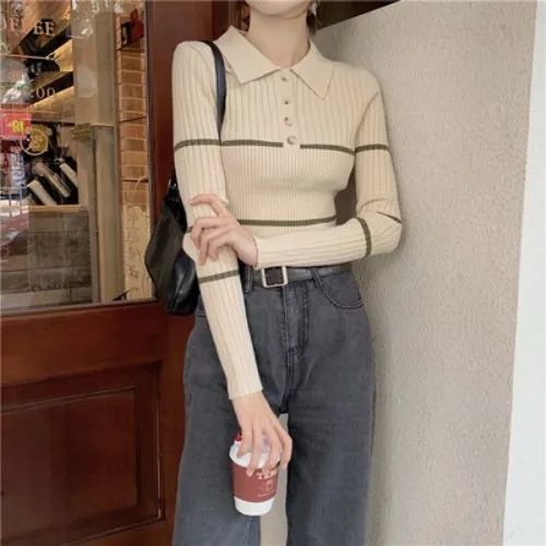 Áo Sweater Tay Dài Cổ polo Thời Trang Thu Đông Dành Cho Nữ