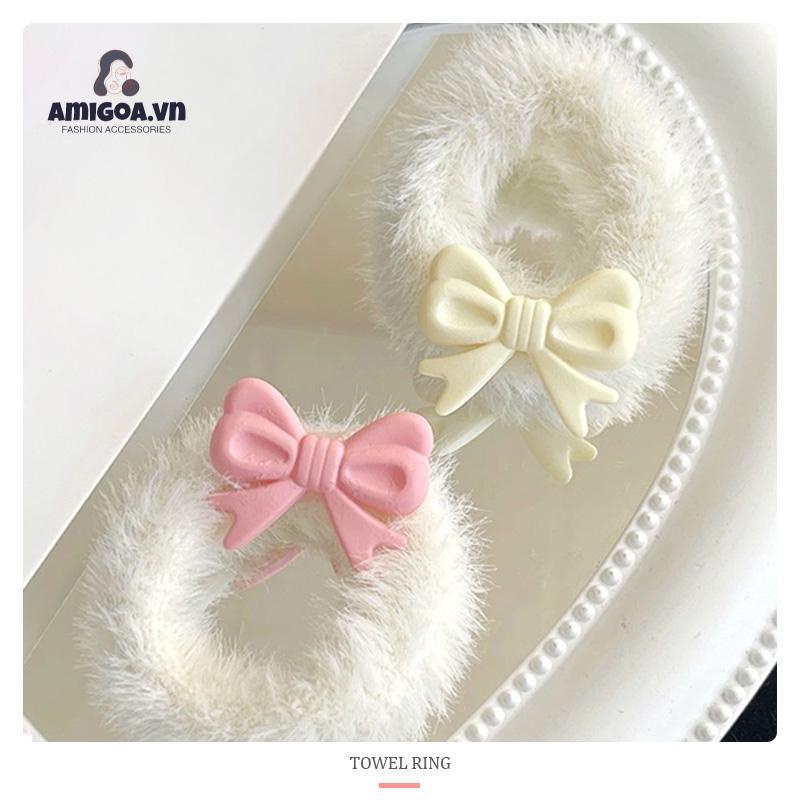 ✨✨Dây Cột Tóc Cao Su Đính Nơ Lông Nhung Dễ Thương Thời Trang Thu Đông