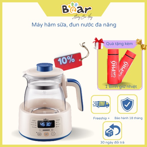 Máy hâm sữa, đun nước đa năng Bear Đun sôi, làm ấm, khử clo, có đèn LED thông minh