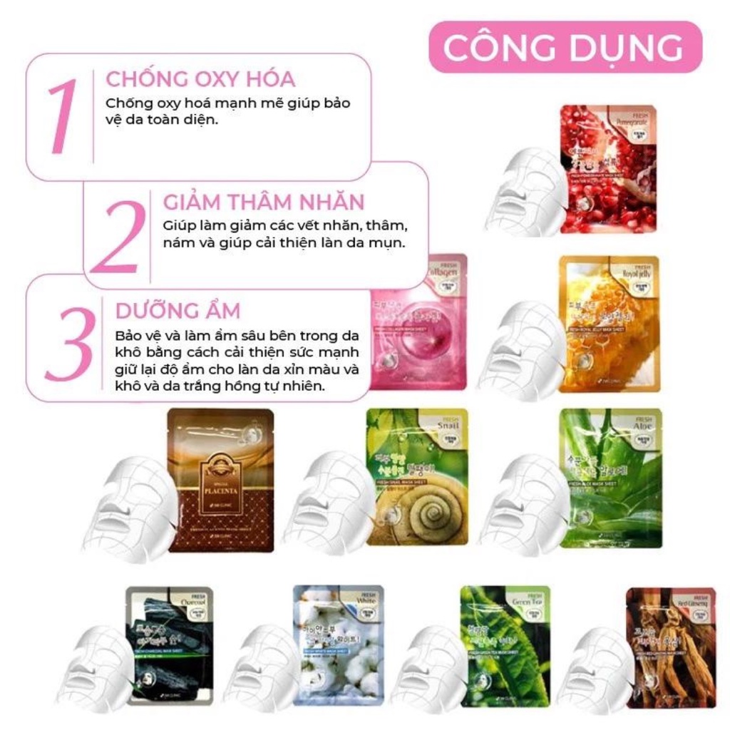 Mặt Nạ Dưỡng Da Trắng Sáng Cấp Ẩm 3W Clinic Fresh Mask Sheet 23ml