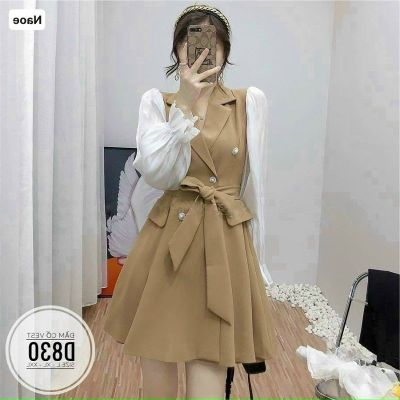 Đầm body thời trang nữ cổ ves tay dài tiểu thư đầm dự tiệc chất lụa váy đầm có nơ cài trước váy đầm dài qua gối