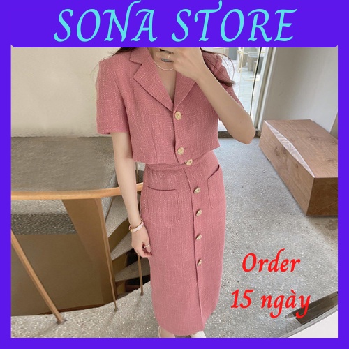 Set dạ tweed nữ tiểu thư áo croptop chân váy eo cao dài thanh lịch công sở sang chảnh bánh bèo hàng quảng châu cao cấp