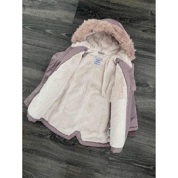 Áo parka lót lông thỏ cho bé gái màu hồng ảnh thật