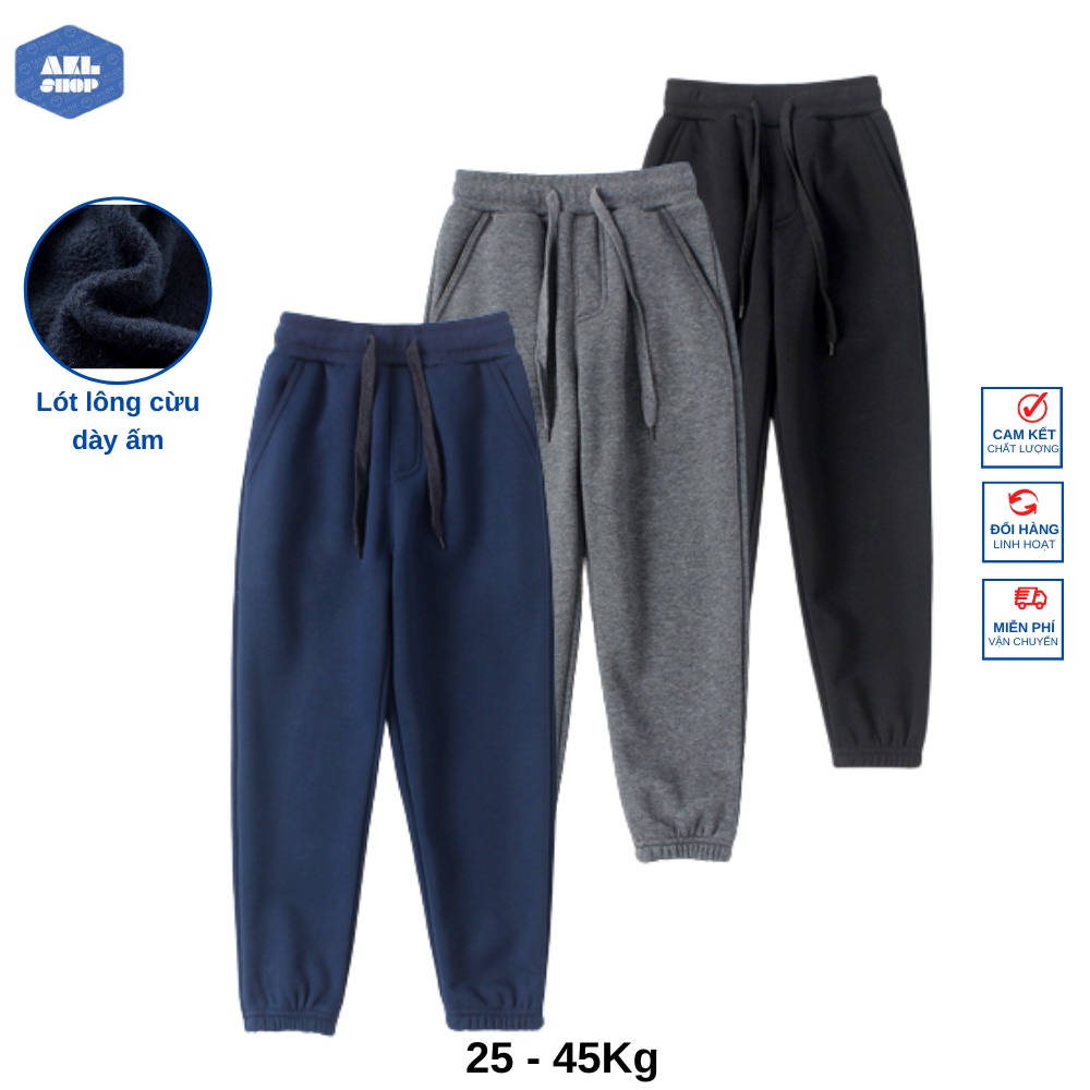 Quần nỉ lông cừu bé trai size đại 25-45kg AKL, quần nỉ lót lông dày ấm cho bé 5 tuổi đến 14 tuổi phong cách Hàn Quốc