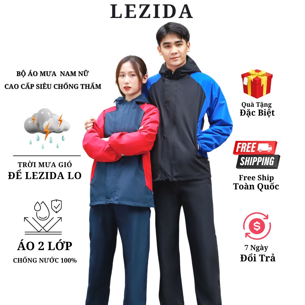 Áo mưa bộ người lớn 1 người siêu chống thấm 2 lớp LEZIDA AM01
