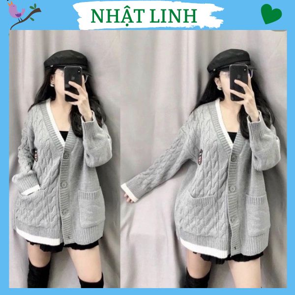 Áo khoác cadigan chất len thừng dày dặn màu xám phối viền kèm khuy NHẬT LINH - A64