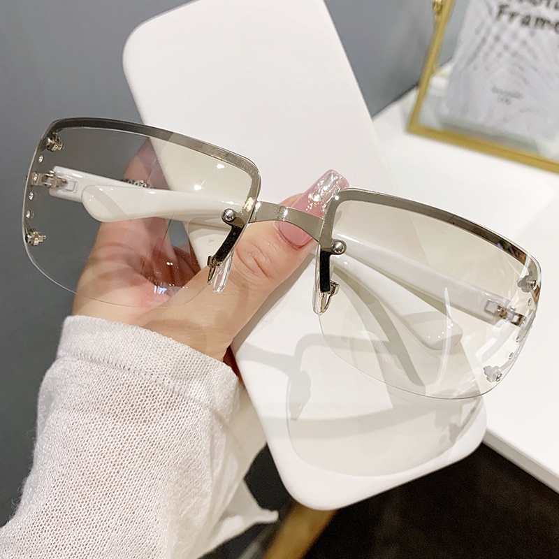 Kính Râm Thời Trang Không Gọng Thiết Kế Gradient Phương Tây Y2K Steampunk