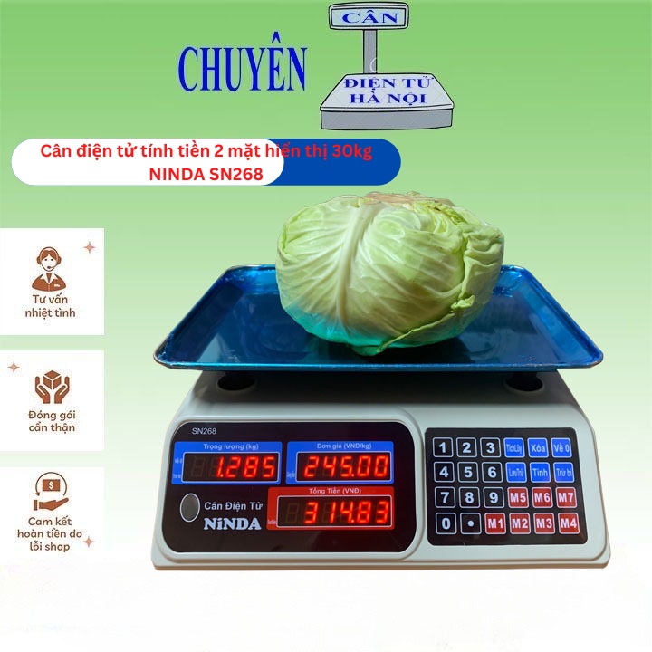 Cân điện tử bán hàng - Cân điện tử tính tiền sạc Pin 30kg NINDA SN268 tính tiền hoa quả, thịt cá