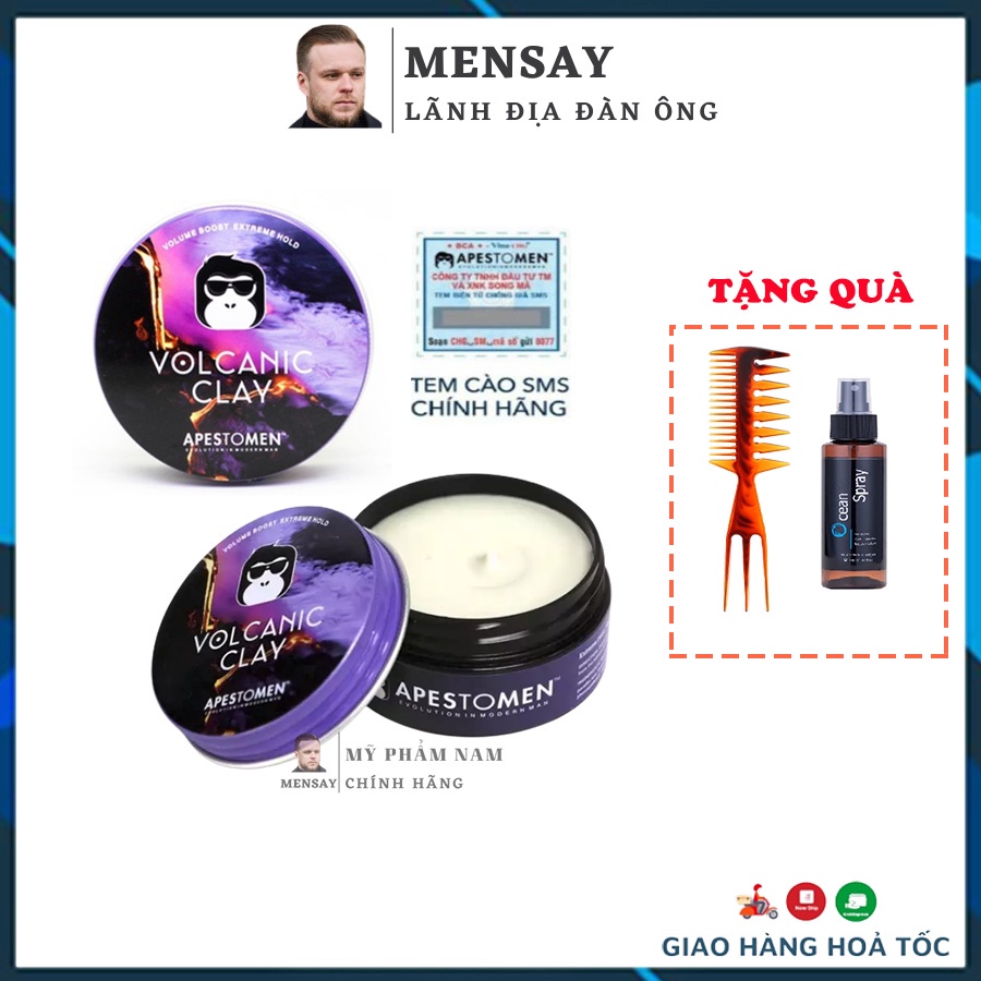 Sáp vuốt tóc Volcanic Clay ver 5, có tem SMS chính hãng, tặng kèm Pre-Styling và lược Trifecta