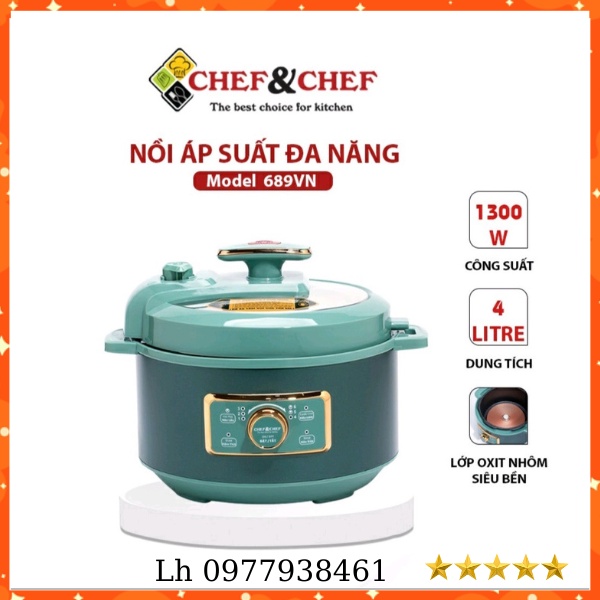 Nồi hầm áp suất điện Chef Chef Venko dung tích 4L, Nồi áp suất điện đa năng Nineshield cao cấp chính hãng