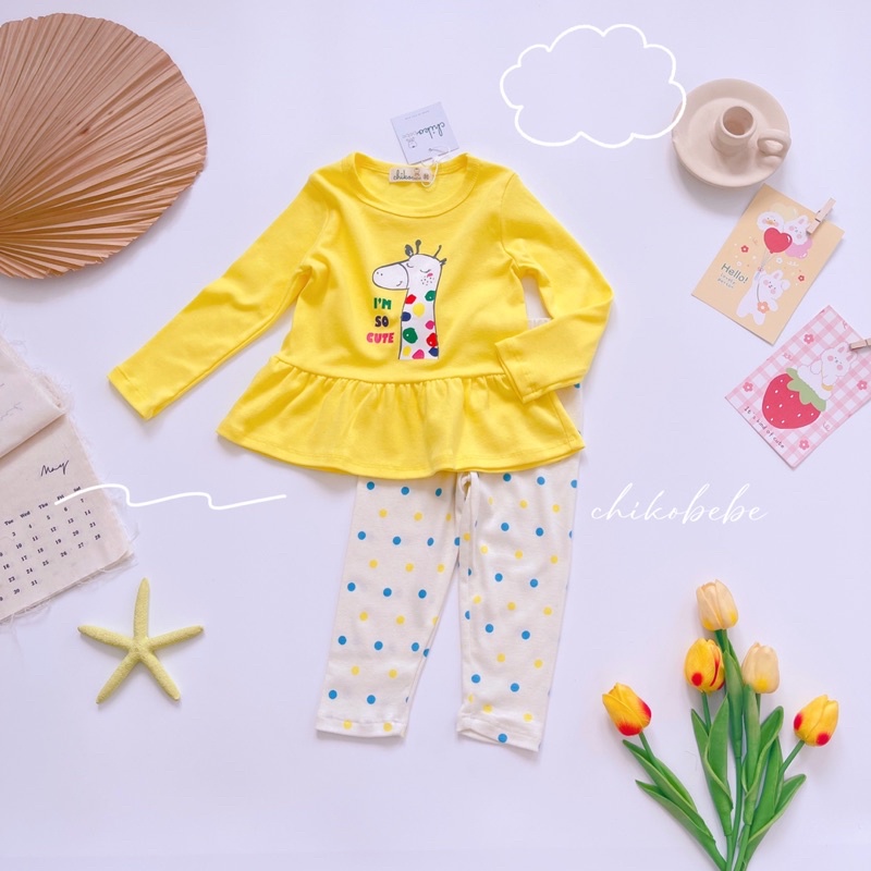 Bộ tay dài bé gái in hình xuất Nhật Chikobebe