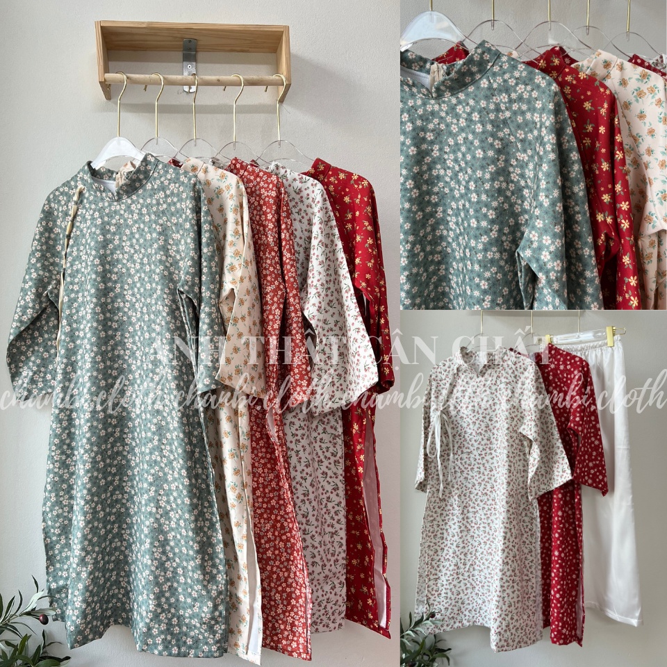 Áo dài nữ cách tân S.105, Set áo dài hoa nhí kèm quần mặc tết 6 màu cực xinh - Thời trang nữ Chấm Bi