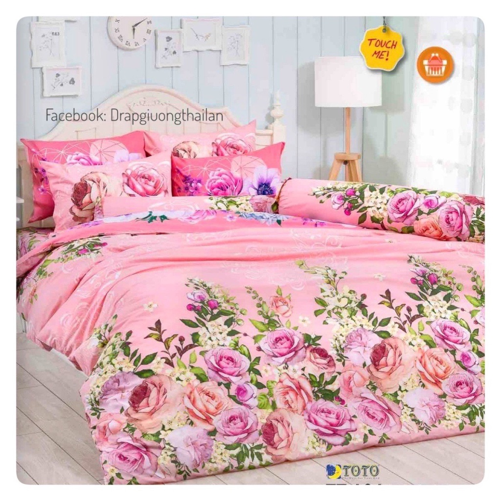 Drap cotton cao cấp hiệu TOTO BED  - Hàng nhập chính hãng Thái Lan - Họa tiết hoa