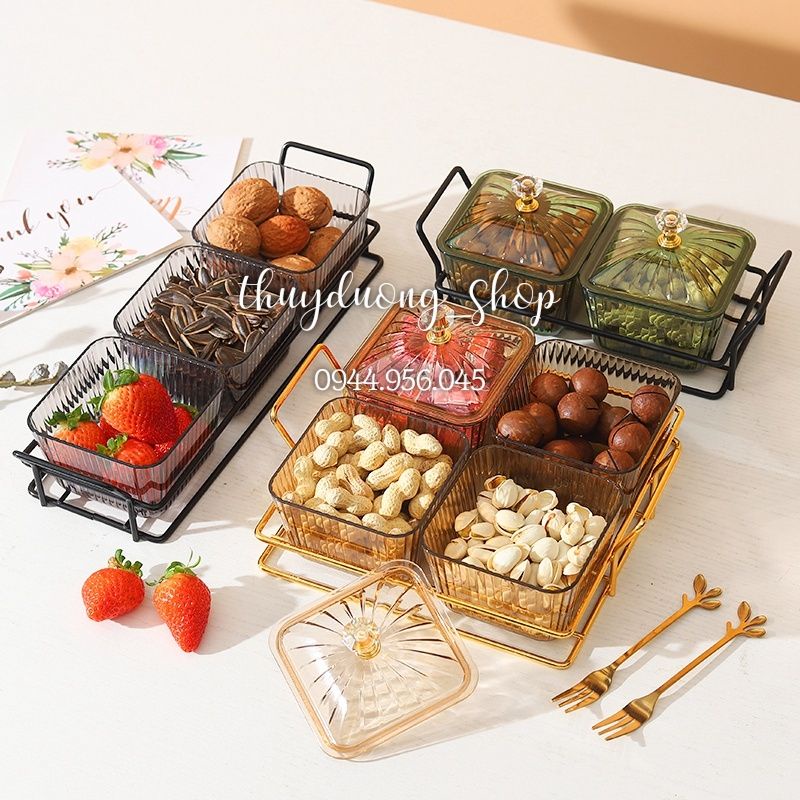 BỘ Khay mứt kèm khay mạ vàng,chất liệu mika cao cấp