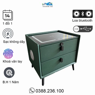 Tủ đầu giường thông minh, Tab đầu giường 2-3 ngăn tích hợp loa Bluetooth, sạc không dây, khoá vân tay chất liệu da