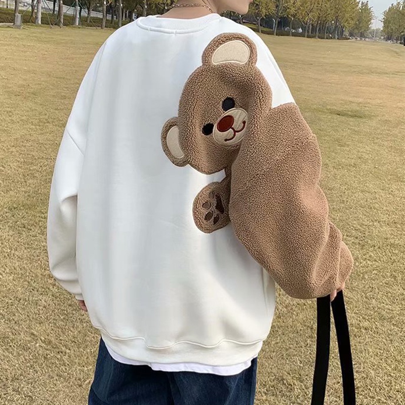 Áo sweater Lông Cừu Phối Nhung Dày Dặn Dáng Rộng Thời Trang Cho Cặp Đôi