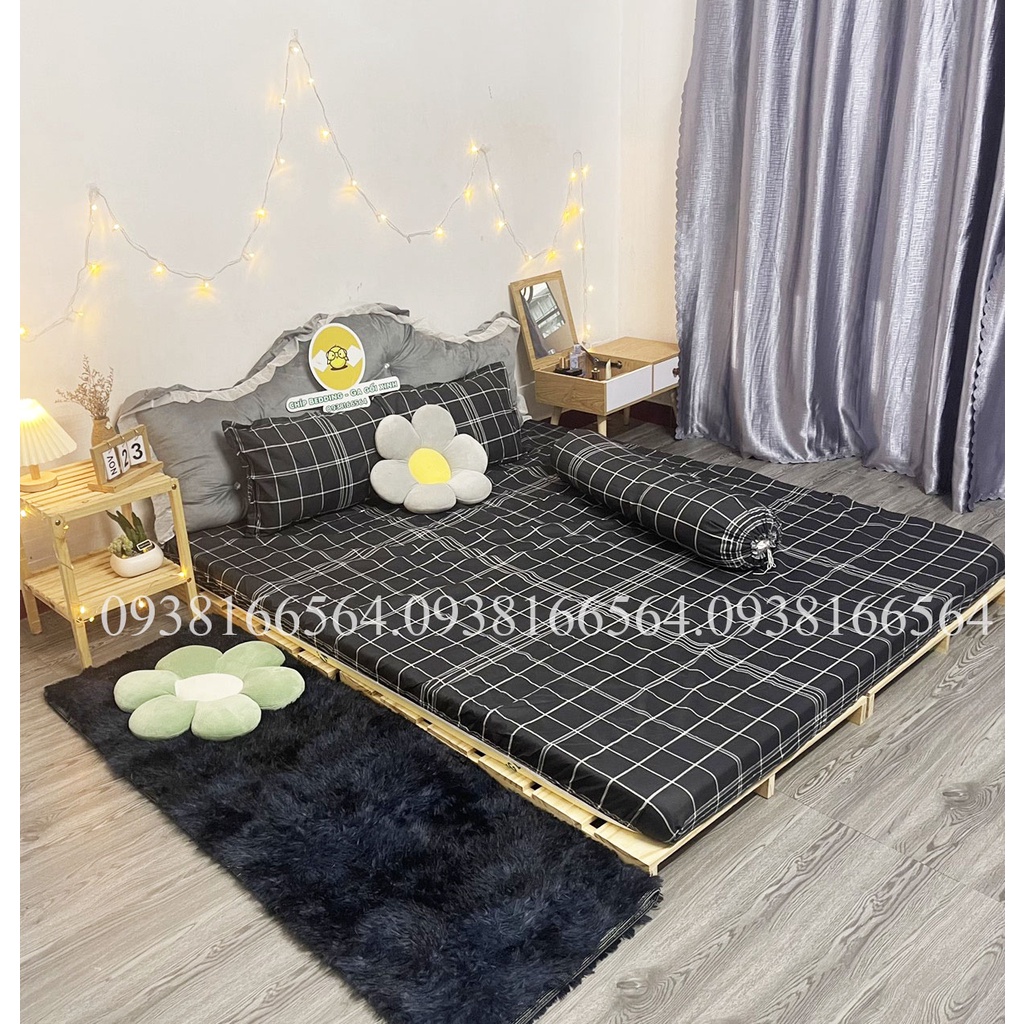 TRỌN BỘ COTTON POLY 5 MÓN CHĂN PHAO DÀY DẶN HÀNG VN HỌA TIẾT KẺ ĐEN ĐÔI